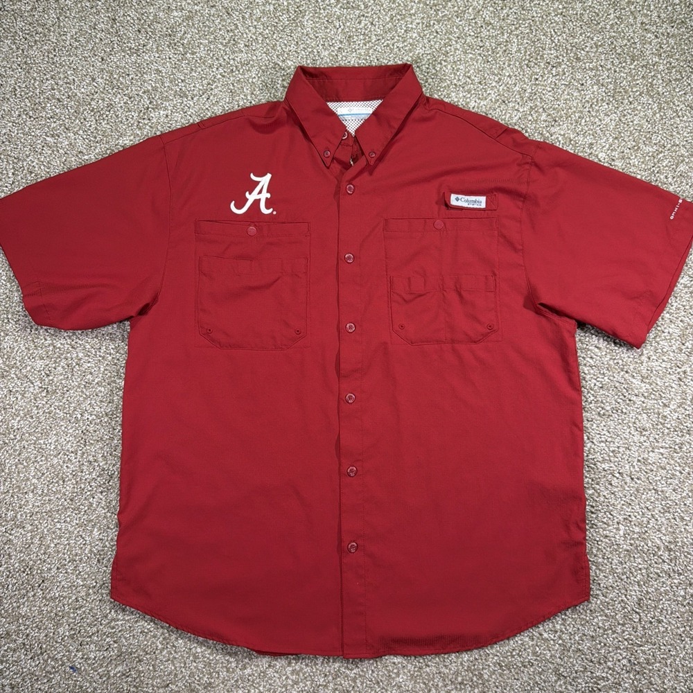 Alabama Crimson Tide Columbia pfg fishing shirt Men's Size Large Short Sleeve